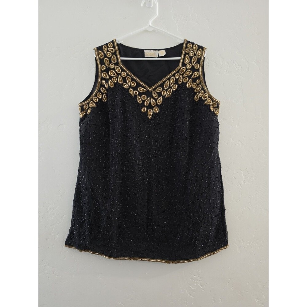 Roaman's Vintage Women's Sequins Sleeveless Black Top Size XL